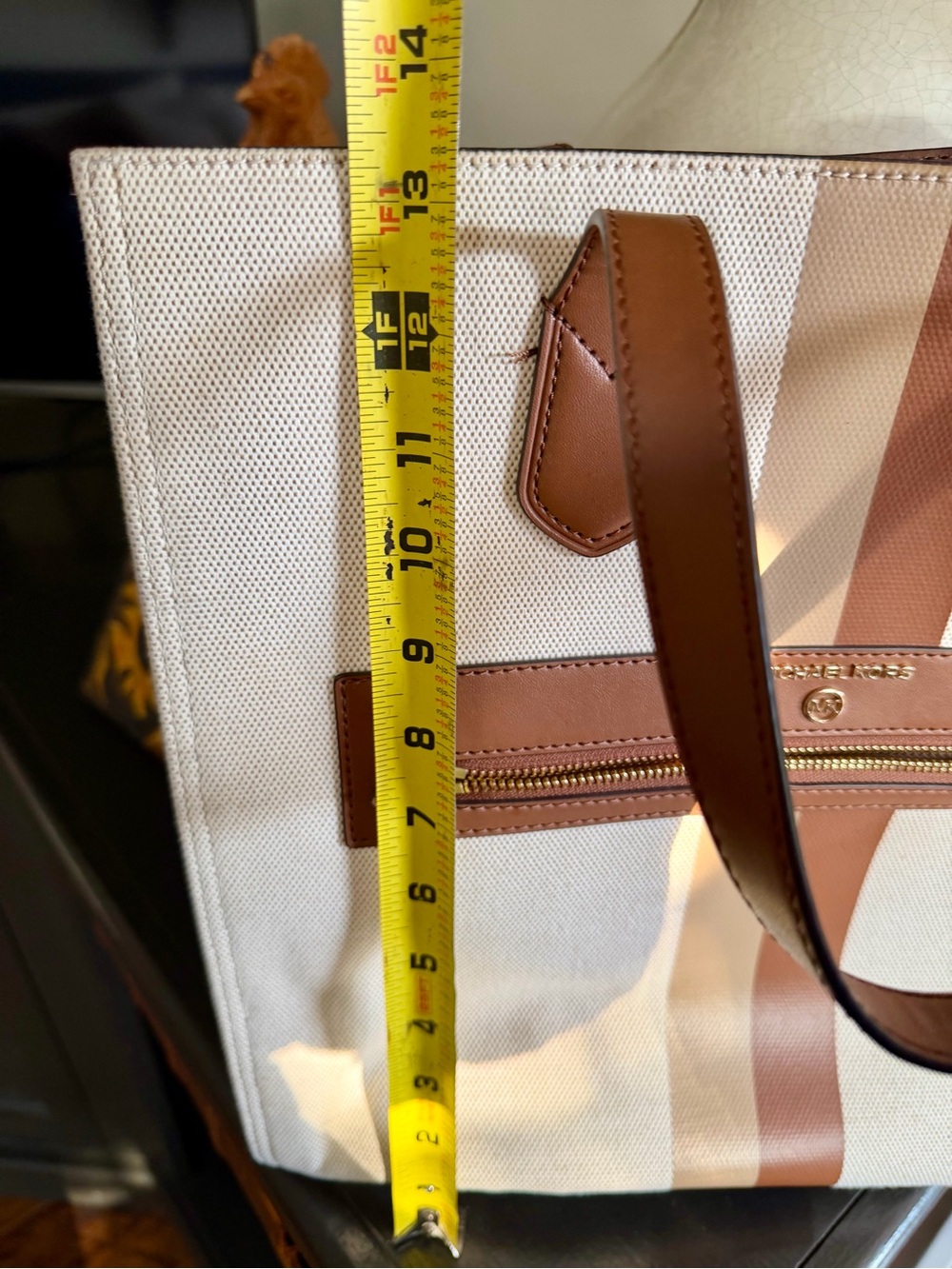 Michael Kors Beige Canvas Tote with Brown Leather Trim - Picture 5 of 7